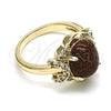 Anillo Multi Piedra 01.284.0064.09 Oro Laminado, con Onix Negro Goldstone Venturina and Blanca Micro Pave, Pulido, Tono Dorado (Size 9)