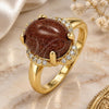 Anillo Multi Piedra 01.284.0065.08 Oro Laminado, con Goldstone Venturina Onix Negro y Micro Pave Blanca, Pulido, Tono Dorado (Tamaño 8)