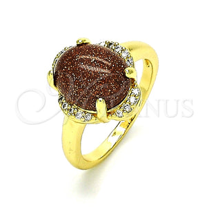 Anillo Multi Piedra 01.284.0065.09 Oro Laminado, con Onix Negro Goldstone Venturina and Blanca Micro Pave, Pulido, Tono Dorado (Size 9)