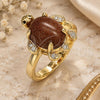 Anillo Multi Piedra 01.284.0066.07 Oro Laminado, Diseño de Tortuga, con Goldstone Venturina Onix Negro y Micro Pave Blanca, Pulido, Tono Dorado (Tamaño 7)