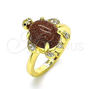 Anillo Multi Piedra 01.284.0066.09 Oro Laminado, Diseño de Tortuga, con Onix Negro Goldstone Venturina and Blanca Micro Pave, Pulido, Tono Dorado (Size 9)