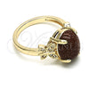 Anillo Multi Piedra 01.284.0067.07 Oro Laminado, Diseño de Mariposa, con Onix Negro Goldstone Venturina and Blanca Micro Pave, Pulido, Tono Dorado (Size 7)