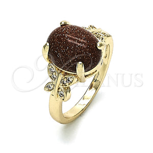 Anillo Multi Piedra 01.284.0067.07 Oro Laminado, Diseño de Mariposa, con Onix Negro Goldstone Venturina and Blanca Micro Pave, Pulido, Tono Dorado (Size 7)