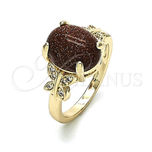 Anillo Multi Piedra 01.284.0067.07 Oro Laminado, Diseño de Mariposa, con Onix Negro Goldstone Venturina and Blanca Micro Pave, Pulido, Tono Dorado (Size 7)