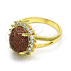 Anillo Multi Piedra 01.284.0068.08 Oro Laminado, con Goldstone Venturina Onix Negro y Micro Pave Blanca, Pulido, Tono Dorado (Tamaño 8)
