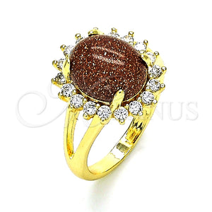 Anillo Multi Piedra 01.284.0068.08 Oro Laminado, con Goldstone Venturina Onix Negro y Micro Pave Blanca, Pulido, Tono Dorado (Tamaño 8)