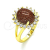 Anillo Multi Piedra 01.284.0068.08 Oro Laminado, con Goldstone Venturina Onix Negro y Micro Pave Blanca, Pulido, Tono Dorado (Tamaño 8)