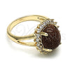 Anillo Multi Piedra 01.284.0068.09 Oro Laminado, con Onix Negro Goldstone Venturina and Blanca Micro Pave, Pulido, Tono Dorado (Size 9)