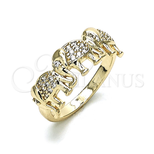Anillo Multi Piedra 01.284.0069.08 Oro Laminado, Diseño de Elefante, con Blanca Micro Pave, Pulido, Tono Dorado (Size 8)