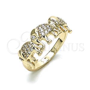 Anillo Multi Piedra 01.284.0069.09 Oro Laminado, Diseño de Elefante, con Blanca Micro Pave, Pulido, Tono Dorado (Size 9)