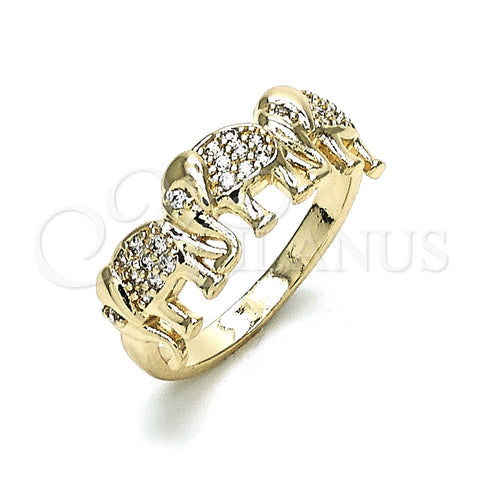 Anillo Multi Piedra 01.284.0069.09 Oro Laminado, Diseño de Elefante, con Blanca Micro Pave, Pulido, Tono Dorado (Size 9)