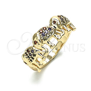 Anillo Multi Piedra 01.284.0069.1.08 Oro Laminado, Diseño de Elefante, con Multicolor Micro Pave, Pulido, Tono Dorado (Size 8)