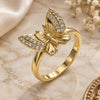 Anillo Multi Piedra 01.284.0070.07 Oro Laminado, Diseño de Mariposa, con Micro Pave Blanca, Pulido, Tono Dorado (Tamaño 7)