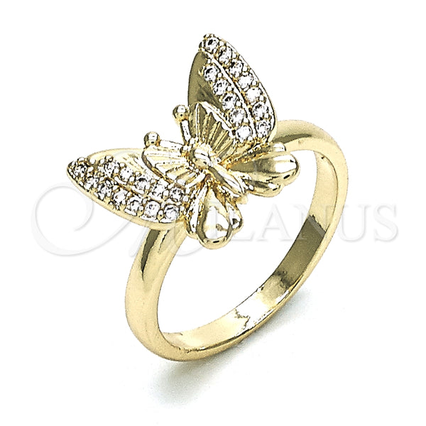 Anillo Multi Piedra 01.284.0070.08 Oro Laminado, Diseño de Mariposa, con Blanca Micro Pave, Pulido, Tono Dorado (Size 8)