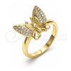 Anillo Multi Piedra 01.284.0070.08 Oro Laminado, Diseño de Mariposa, con Micro Pave Blanca, Pulido, Tono Dorado (Tamaño 8)
