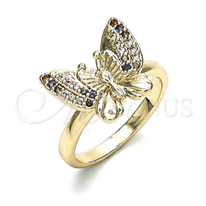 Anillo Multi Piedra 01.284.0070.1.07 Oro Laminado, Diseño de Mariposa, con Micro Pave Multicolor, Pulido, Tono Dorado (Tamaño 7)