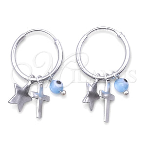 Argolla Pequeña 02.401.0031.15 Plata Rodinada, Diseño de Ojo Griego y Estrella, con Opal Aqua Azul, Pulido, Tono Plateado