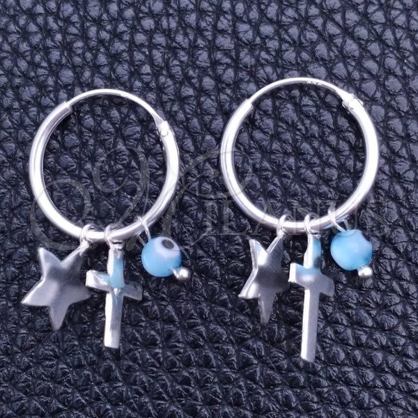 Argolla Pequeña 02.401.0031.15 Plata Rodinada, Diseño de Ojo Griego y Estrella, con Opal Aqua Azul, Pulido, Tono Plateado