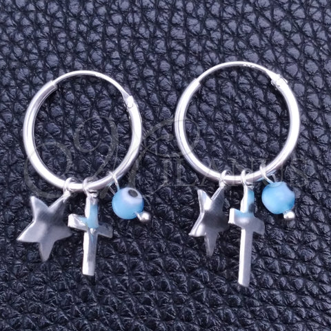 Argolla Pequeña 02.401.0031.15 Plata Rodinada, Diseño de Ojo Griego y Estrella, con Opal Aqua Azul, Pulido, Tono Plateado