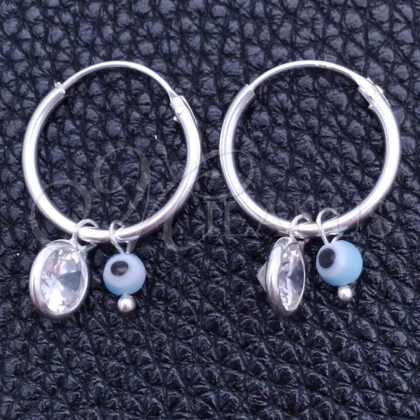 Argolla Pequeña 02.401.0032.15 Plata Rodinada, Diseño de Ojo Griego, con Cristal Blanca y Zirconia Cubica Aqua Azul, Pulido, Tono Plateado