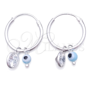 Argolla Pequeña 02.401.0032.15 Plata Rodinada, Diseño de Ojo Griego, con Cristal Blanca y Zirconia Cubica Aqua Azul, Pulido, Tono Plateado