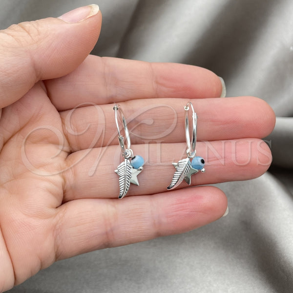 Argolla Pequeña 02.401.0033.15 Plata Rodinada, Diseño de Ojo Griego y Estrella, con Zirconia Cubica Aqua Azul, Pulido, Tono Plateado