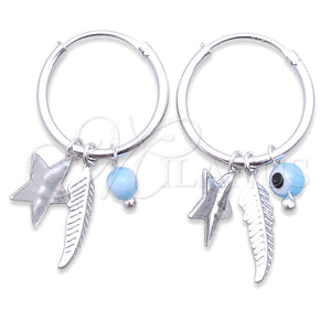 Argolla Pequeña 02.401.0033.15 Plata Rodinada, Diseño de Ojo Griego y Estrella, con Zirconia Cubica Aqua Azul, Pulido, Tono Plateado