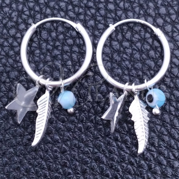 Argolla Pequeña 02.401.0033.15 Plata Rodinada, Diseño de Ojo Griego y Estrella, con Zirconia Cubica Aqua Azul, Pulido, Tono Plateado