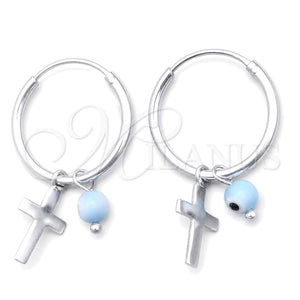 Argolla Pequeña 02.401.0034.15 Plata Rodinada, Diseño de Ojo Griego y Cruz, con Zirconia Cubica Aqua Azul, Pulido, Tono Plateado