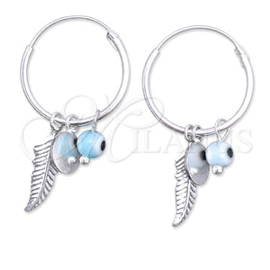 Argolla Pequeña 02.401.0036.15 Plata Rodinada, Diseño de Ojo Griego y Flor, con Cristal Aqua Azul, Pulido, Tono Plateado