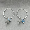 Argolla Pequeña 02.401.0037.15 Plata Rodinada, Diseño de Ojo Griego y Flor, con Cristal Aqua Azul, Pulido, Tono Plateado