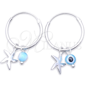 Argolla Pequeña 02.401.0037.15 Plata Rodinada, Diseño de Ojo Griego y Flor, con Cristal Aqua Azul, Pulido, Tono Plateado