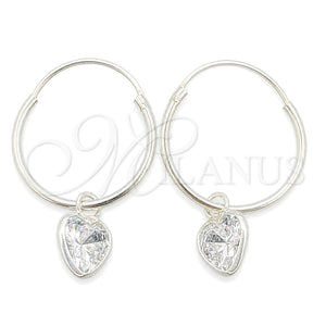 Argolla Pequeña 02.401.0040.15 Plata Rodinada, Diseño de Corazón, con Zirconia Cubica Blanca, Pulido, Tono Plateado