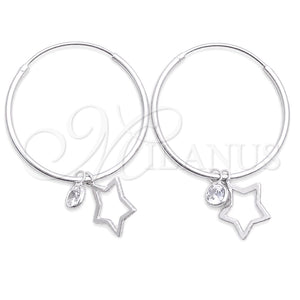 Argolla Pequeña 02.401.0049.25 Plata Rodinada, Diseño de Estrella, con Zirconia Cubica Blanca, Pulido, Tono Plateado