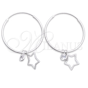 Argolla Pequeña 02.401.0049.25 Plata Rodinada, Diseño de Estrella, con Zirconia Cubica Blanca, Pulido, Tono Plateado