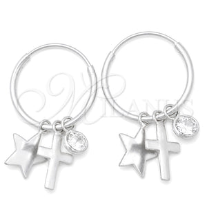 Argolla Pequeña 02.401.0050.15 Plata Rodinada, Diseño de Cruz y Estrella, con Zirconia Cubica Blanca, Pulido, Tono Plateado