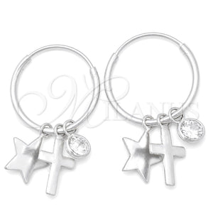 Argolla Pequeña 02.401.0050.15 Plata Rodinada, Diseño de Cruz y Estrella, con Zirconia Cubica Blanca, Pulido, Tono Plateado