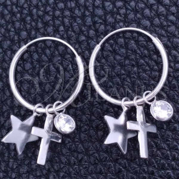Argolla Pequeña 02.401.0050.15 Plata Rodinada, Diseño de Cruz y Estrella, con Zirconia Cubica Blanca, Pulido, Tono Plateado