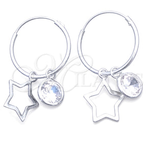 Argolla Pequeña 02.401.0051.15 Plata Rodinada, Diseño de Estrella, con Zirconia Cubica Blanca, Pulido, Tono Plateado