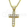 Dije Religioso 05.342.0084 Oro Laminado, Diseño de Cruz, con Zirconia Cubica Blanca, Pulido, Tono Dorado