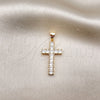 Dije Religioso 05.342.0084 Oro Laminado, Diseño de Cruz, con Zirconia Cubica Blanca, Pulido, Tono Dorado