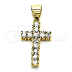 Dije Religioso 05.342.0084 Oro Laminado, Diseño de Cruz, con Zirconia Cubica Blanca, Pulido, Tono Dorado