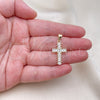 Dije Religioso 05.342.0086 Oro Laminado, Diseño de Cruz, con Blanca Zirconia Cubica, Pulido, Tono Dorado