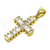 Dije Religioso 05.342.0086 Oro Laminado, Diseño de Cruz, con Blanca Zirconia Cubica, Pulido, Tono Dorado