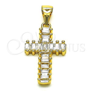 Dije Religioso 05.342.0086 Oro Laminado, Diseño de Cruz, con Blanca Zirconia Cubica, Pulido, Tono Dorado