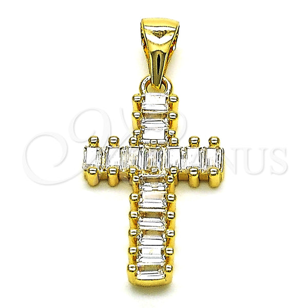 Dije Religioso 05.342.0086 Oro Laminado, Diseño de Cruz, con Blanca Zirconia Cubica, Pulido, Tono Dorado