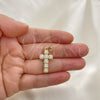 Dije Religioso 05.342.0087 Oro Laminado, Diseño de Cruz, con Blanca Micro Pave and Blanca Zirconia Cubica, Pulido, Tono Dorado