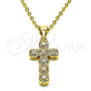 Dije Religioso 05.342.0087 Oro Laminado, Diseño de Cruz, con Blanca Micro Pave and Blanca Zirconia Cubica, Pulido, Tono Dorado