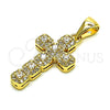 Dije Religioso 05.342.0087 Oro Laminado, Diseño de Cruz, con Blanca Micro Pave and Blanca Zirconia Cubica, Pulido, Tono Dorado