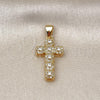 Dije Religioso 05.342.0087 Oro Laminado, Diseño de Cruz, con Blanca Micro Pave and Blanca Zirconia Cubica, Pulido, Tono Dorado